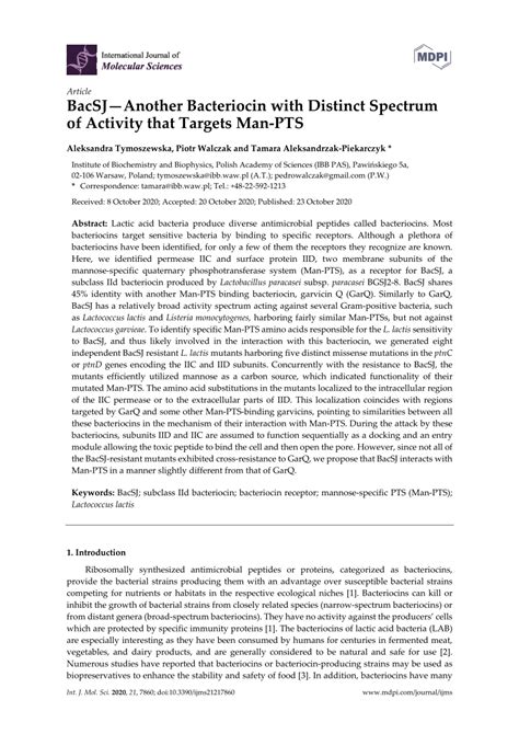 BacSJ—Another Bacteriocin with Distinct Spectrum of Activity that .